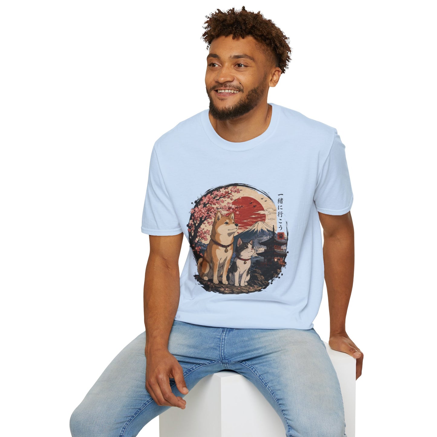 Shiba Inu & Cat Cherry Blossom T-Shirt