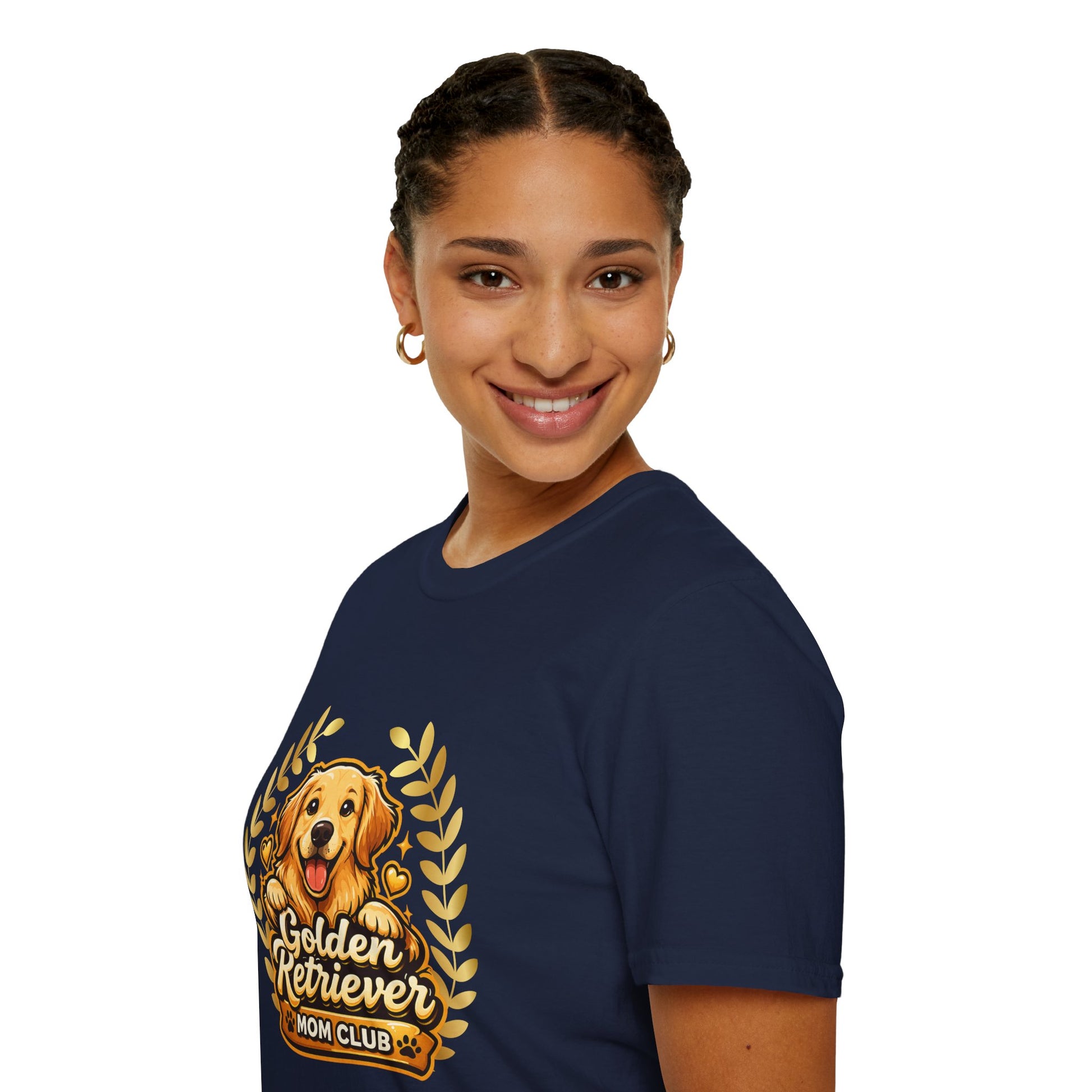 Golden Retriever Mom Club shirt, adorable golden retriever puppy graphic, navy