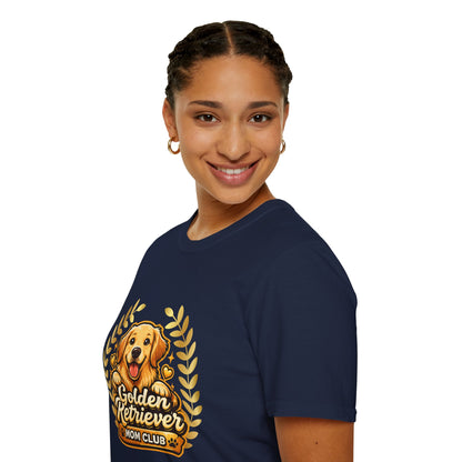 Golden Retriever Mom Club shirt, adorable golden retriever puppy graphic, navy