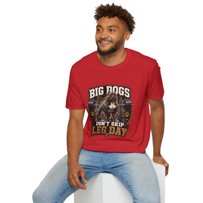 Big Dogs Don’t Skip Leg Day t-shirt, dog gym enthusiast graphic, red