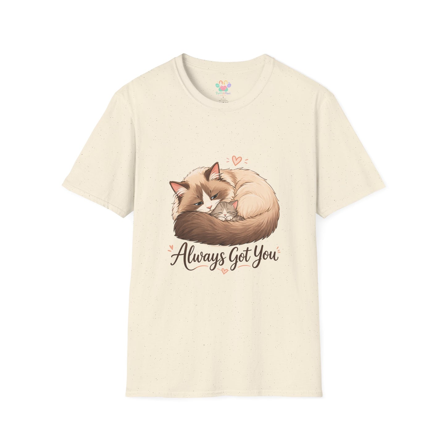 Always Got You t-shirt, cat with kitten illustration, natural