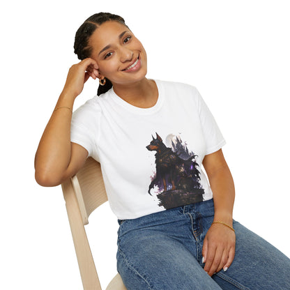 Doberman & Cat Guardian Gothic Castle T-Shirt