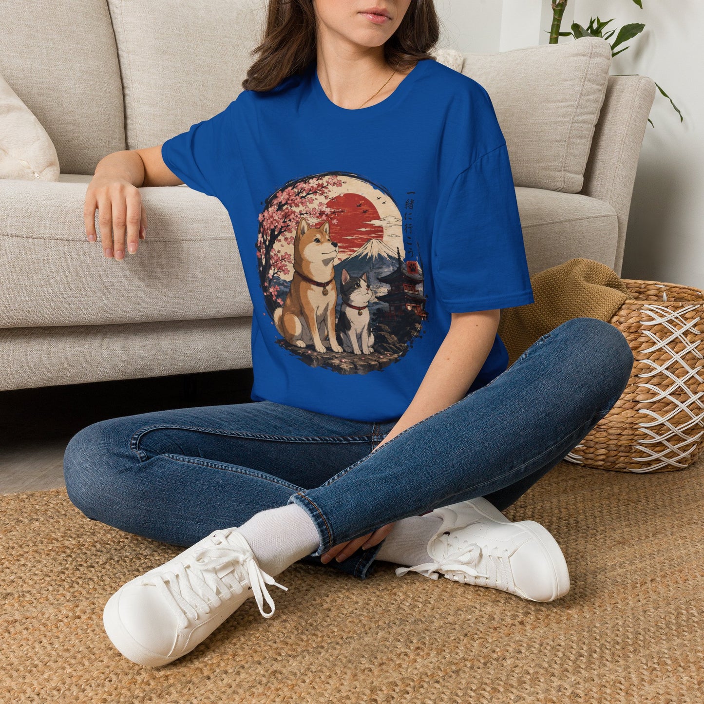 Shiba Inu & Cat Cherry Blossom T-Shirt