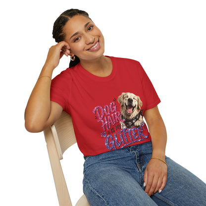 Dog Hair Is My Glitter t-shirt, cute dog lover graphic with glitter typography, red