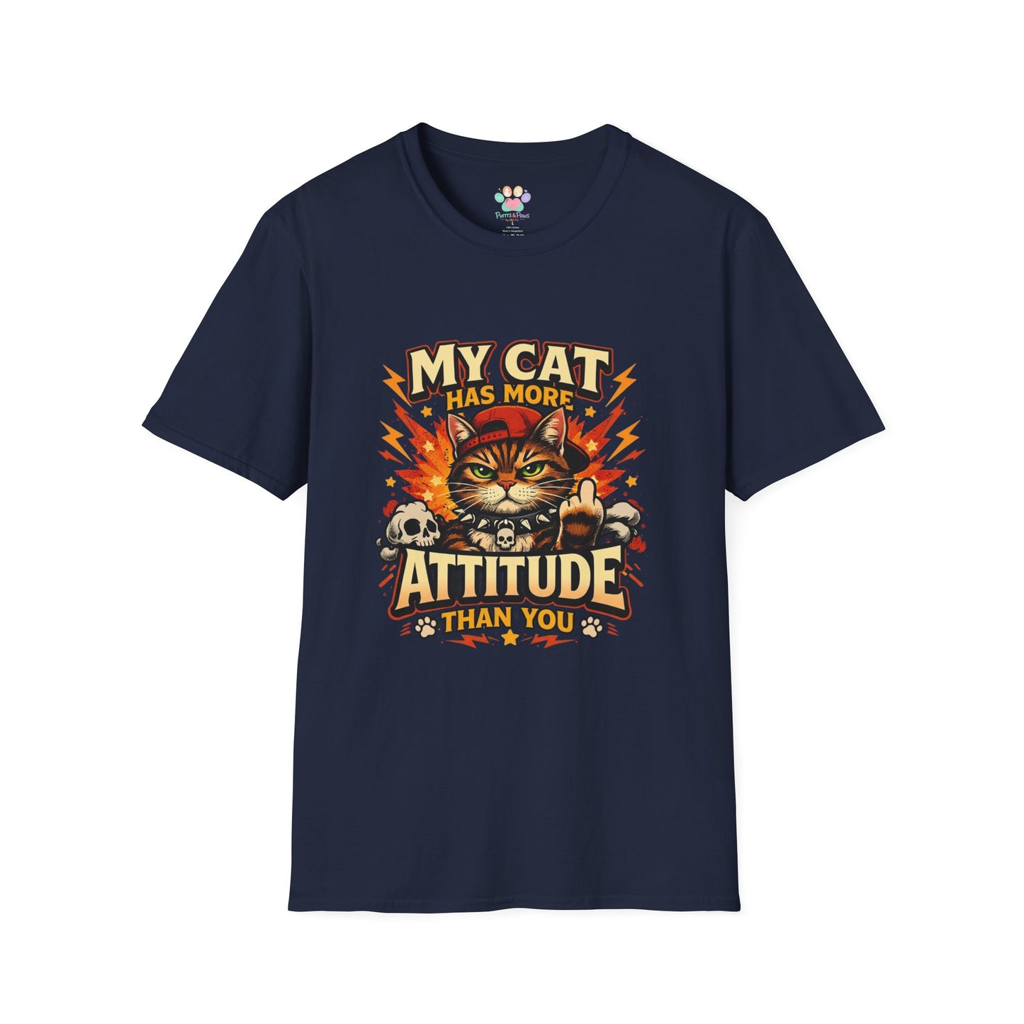 Funny cat graphic tee, sarcastic pet quote, grumpy cat design, navy