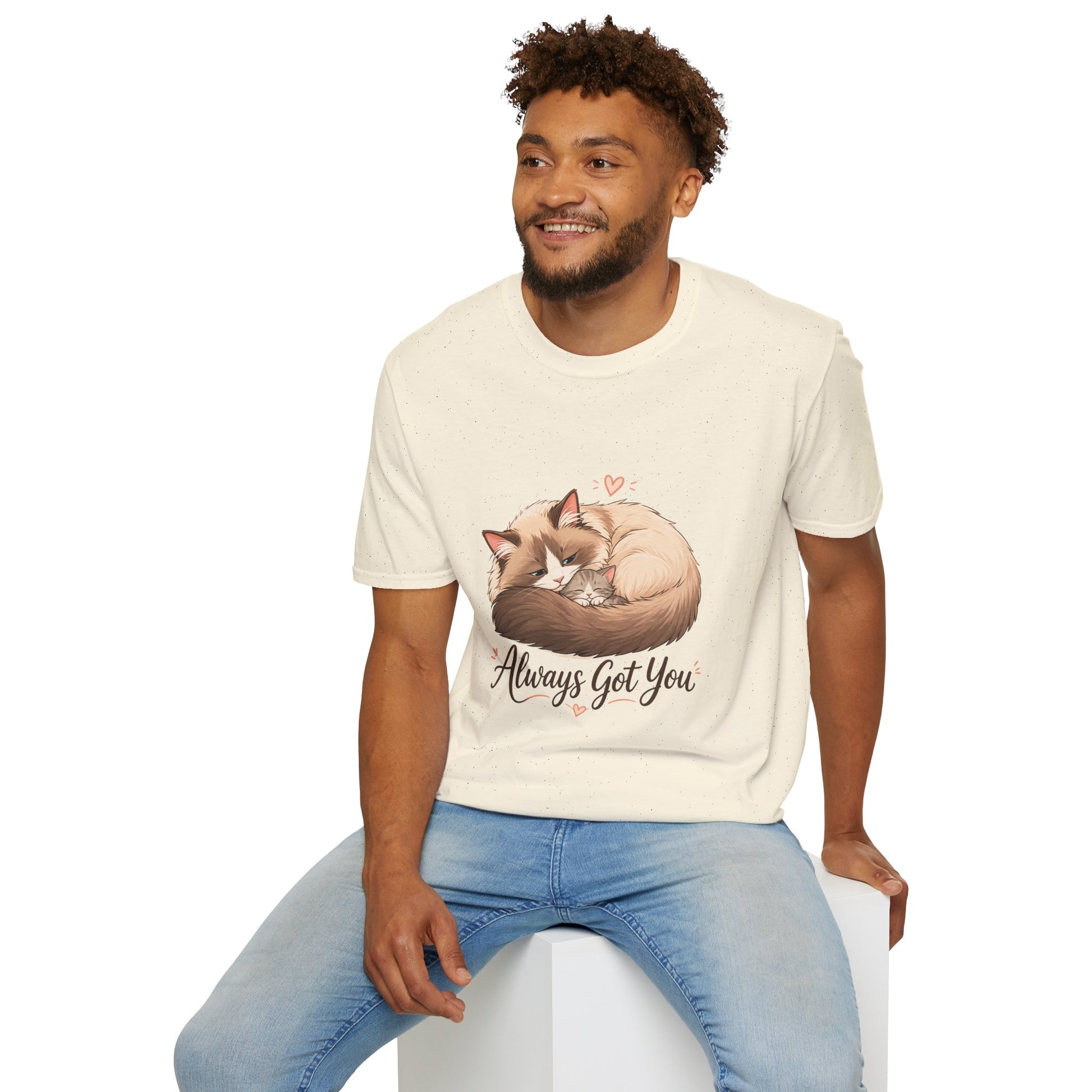 Always Got You t-shirt, cat with kitten illustration, natural