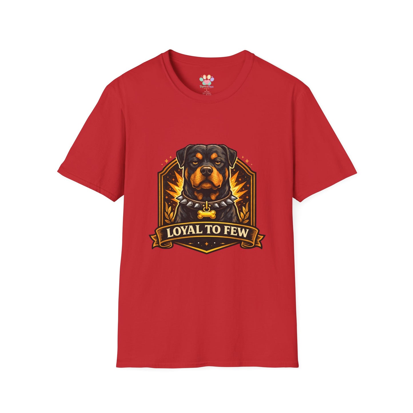 Rottweiler, “Loyal to Few” quote, strong dog lover design, red