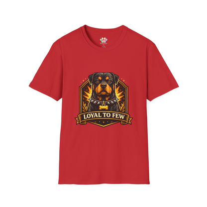 Rottweiler, “Loyal to Few” quote, strong dog lover design, red