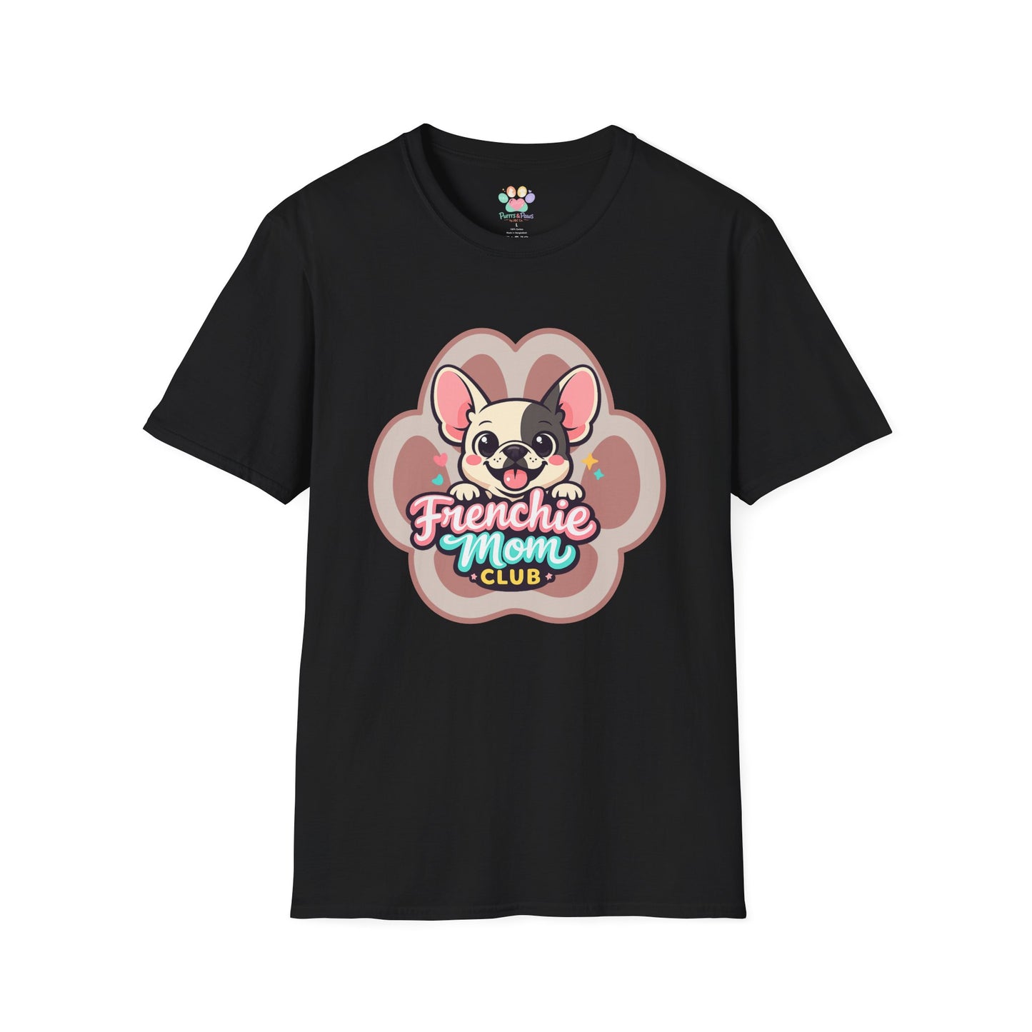 French bulldog mom t-shirt, cute Frenchie graphic, “Frenchie Mom Club” design, black