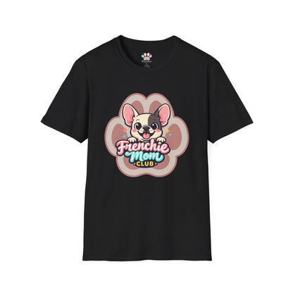 French bulldog mom t-shirt, cute Frenchie graphic, “Frenchie Mom Club” design, black