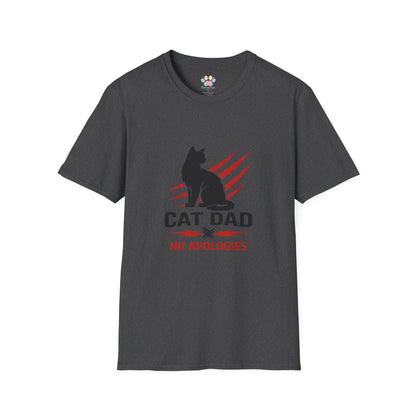 Cat Dad No Apologies t-shirt, bold cat dad graphic with claw scratch design, dark heather