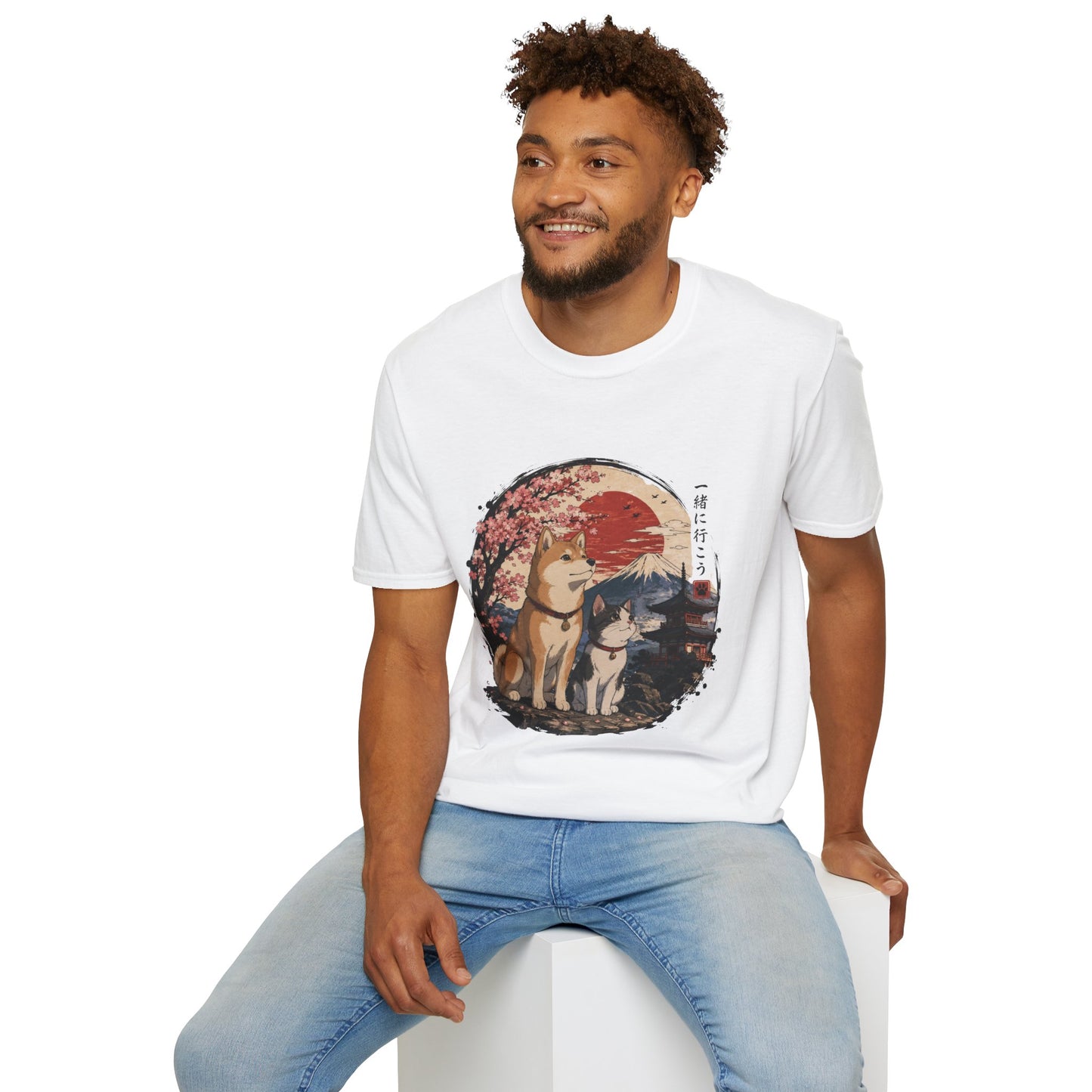 Shiba Inu & Cat Cherry Blossom T-Shirt