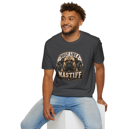 Built Like A Mastiff t-shirt, Mastiff dog bodybuilding inspired illustration, dark heather