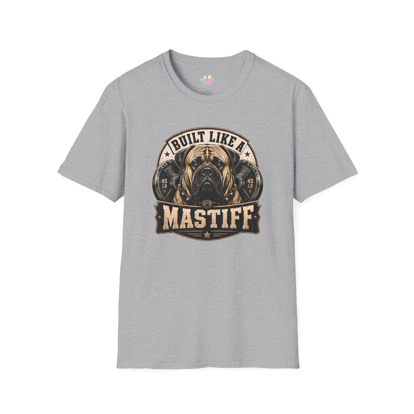 Built Like A Mastiff t-shirt, strong Mastiff fitness inspired graphic design, sport grey