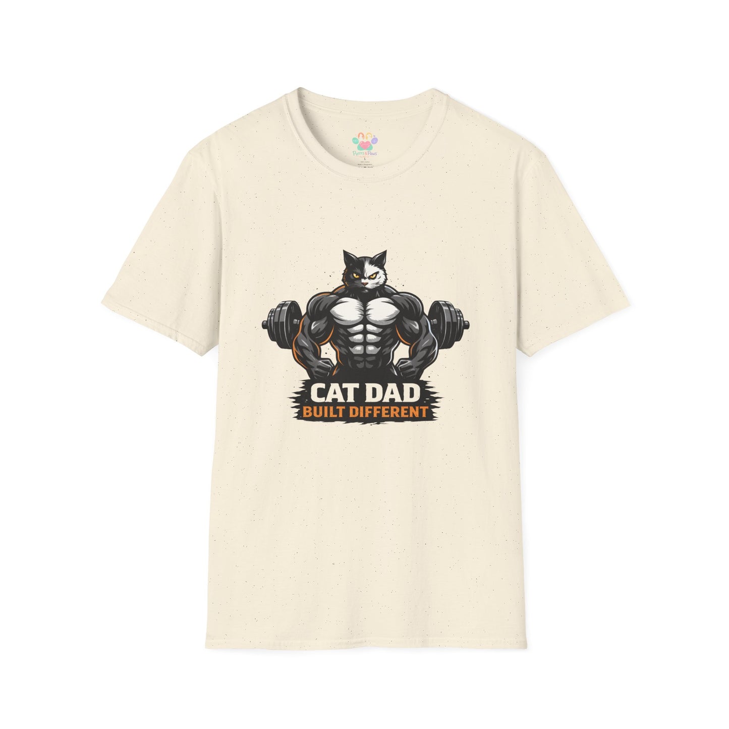 Cat Dad Built Different t-shirt, powerful cat bodybuilder artwork with fitness theme, cat dad gift t-shirt, natural