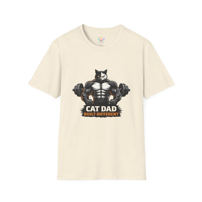 Cat Dad Built Different t-shirt, powerful cat bodybuilder artwork with fitness theme, cat dad gift t-shirt, natural