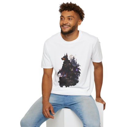 Doberman & Cat Guardian Gothic Castle T-Shirt