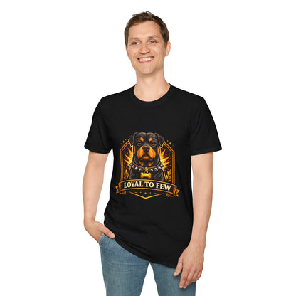 Rottweiler, “Loyal to Few” quote, guard dog graphic illustration, black