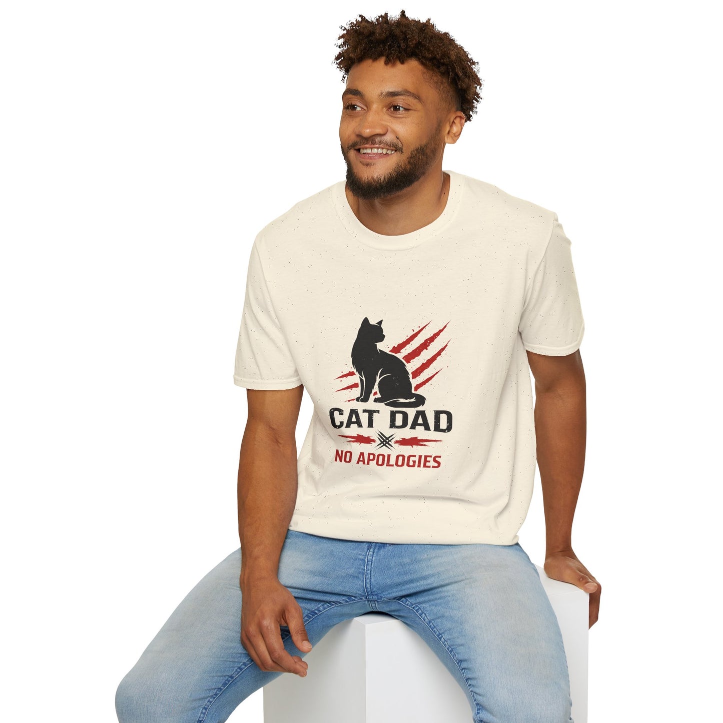Cat Dad No Apologies t-shirt, cat lover graphic design with black cat and claw marks, natural