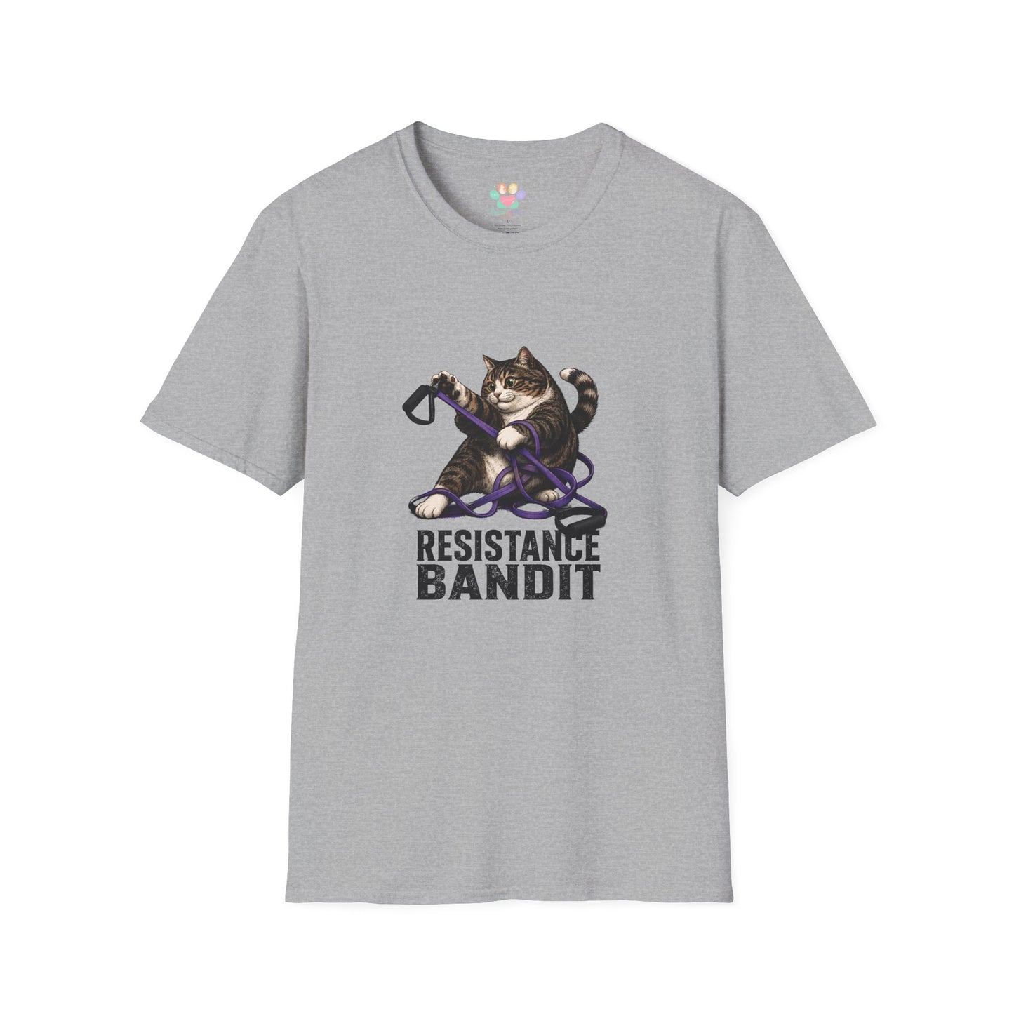 Resistance Bandit cat t-shirt, workout cat graphic design for gym lovers, sport grey