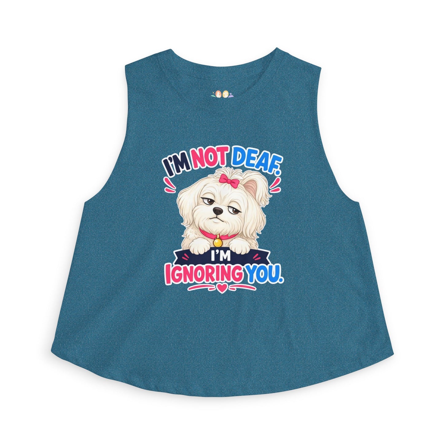 I’m Not Deaf I’m Ignoring You tank top, cute dog with bow and attitude illustration, heather deep teal