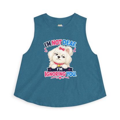 I’m Not Deaf I’m Ignoring You tank top, cute dog with bow and attitude illustration, heather deep teal