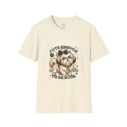 Cute Enough To Be Rude dog t-shirt, cute sassy dog with bow and diva tag design, natural