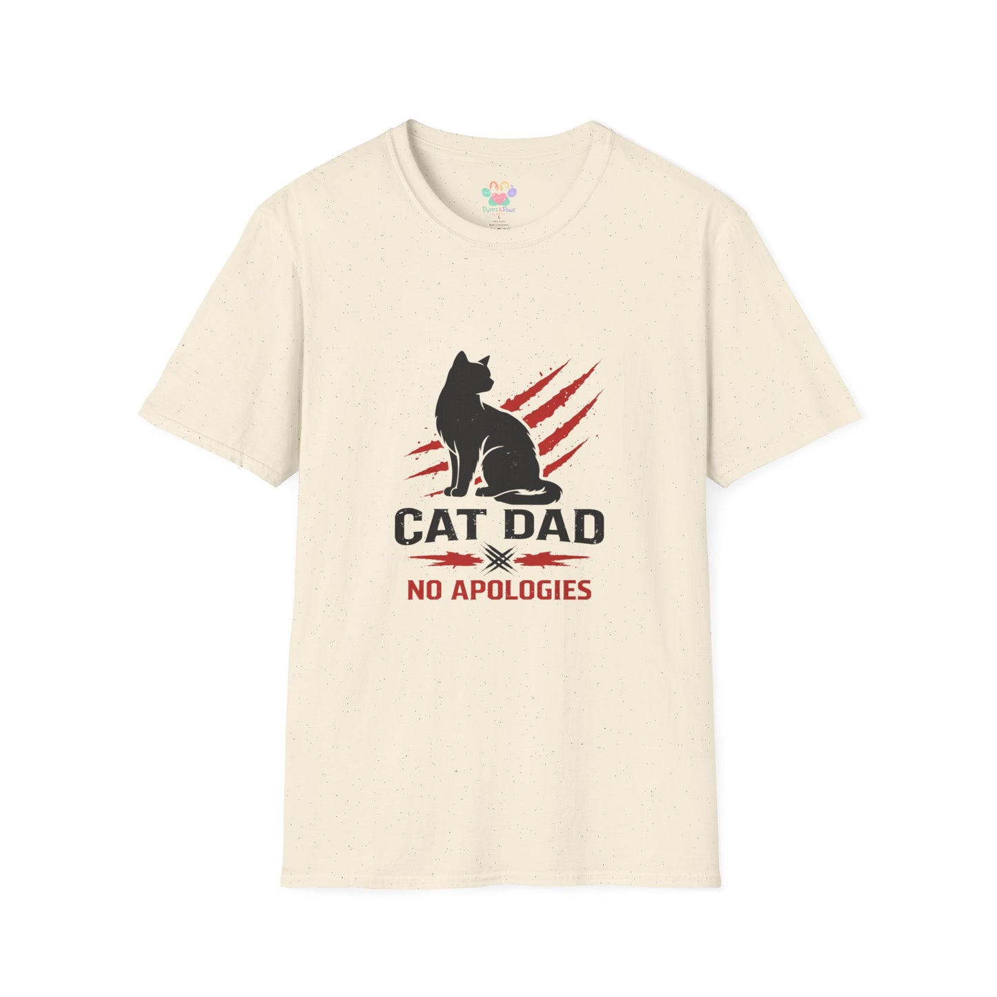 Cat Dad No Apologies t-shirt, cat lover graphic design with black cat and claw marks, natural