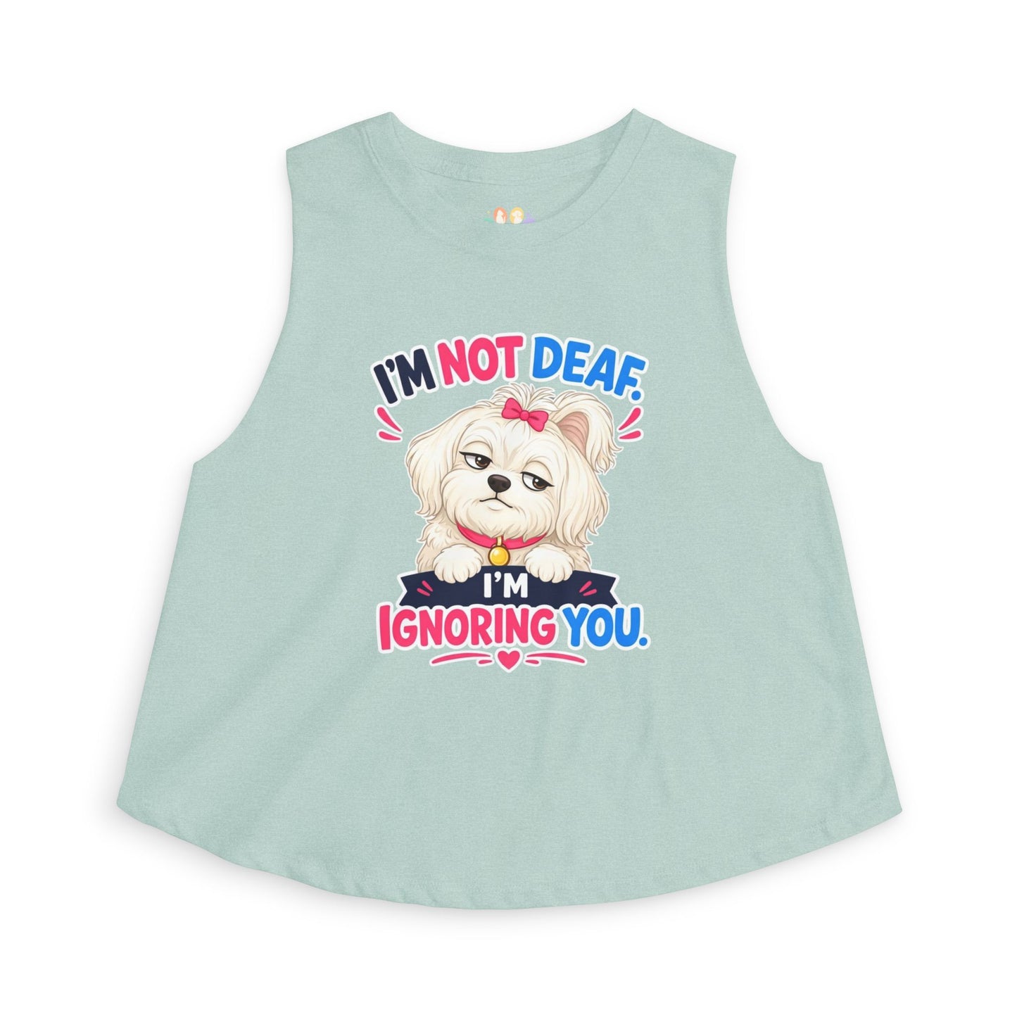I’m Not Deaf I’m Ignoring You tank top, small dog graphic with sassy expression, heather dusty blue