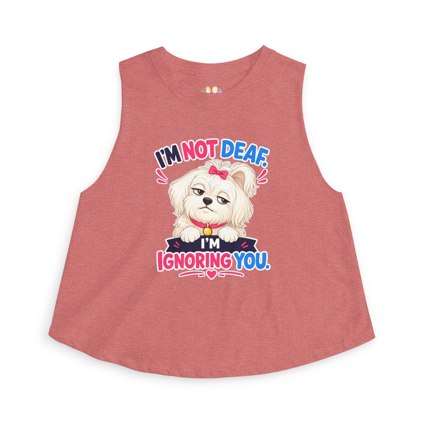 I’m Not Deaf I’m Ignoring You tank top, adorable dog with bow attitude design, heather mauve