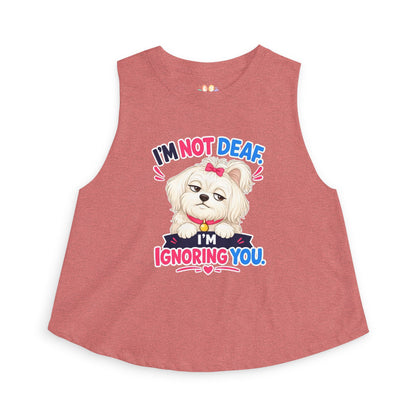I’m Not Deaf I’m Ignoring You tank top, adorable dog with bow attitude design, heather mauve