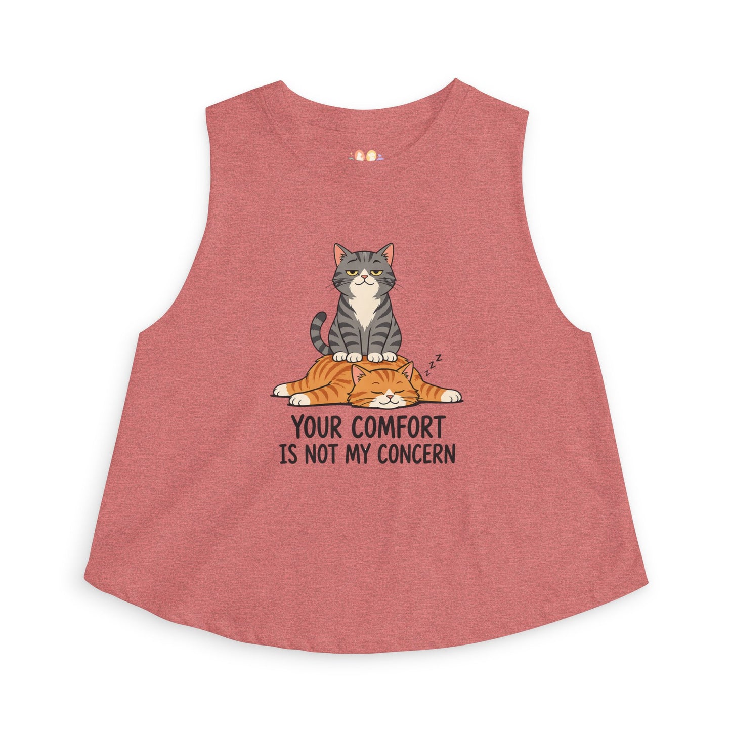 Your Comfort Is Not My Concern tank top, humorous cat graphic with bold text, mauve