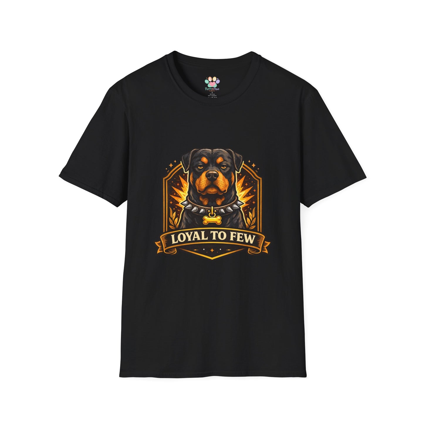 Rottweiler, “Loyal to Few” quote, guard dog graphic illustration, black