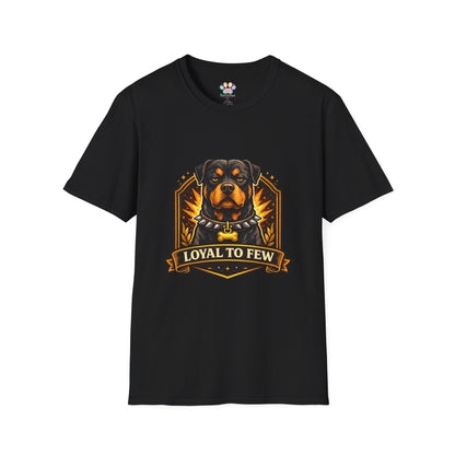 Rottweiler, “Loyal to Few” quote, guard dog graphic illustration, black