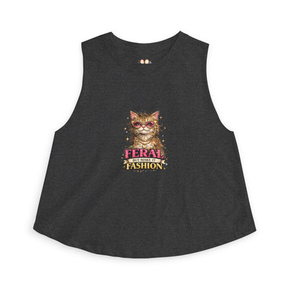 Feral But Make It Fashion tank top, trendy cat wearing sunglasses design, dark heather