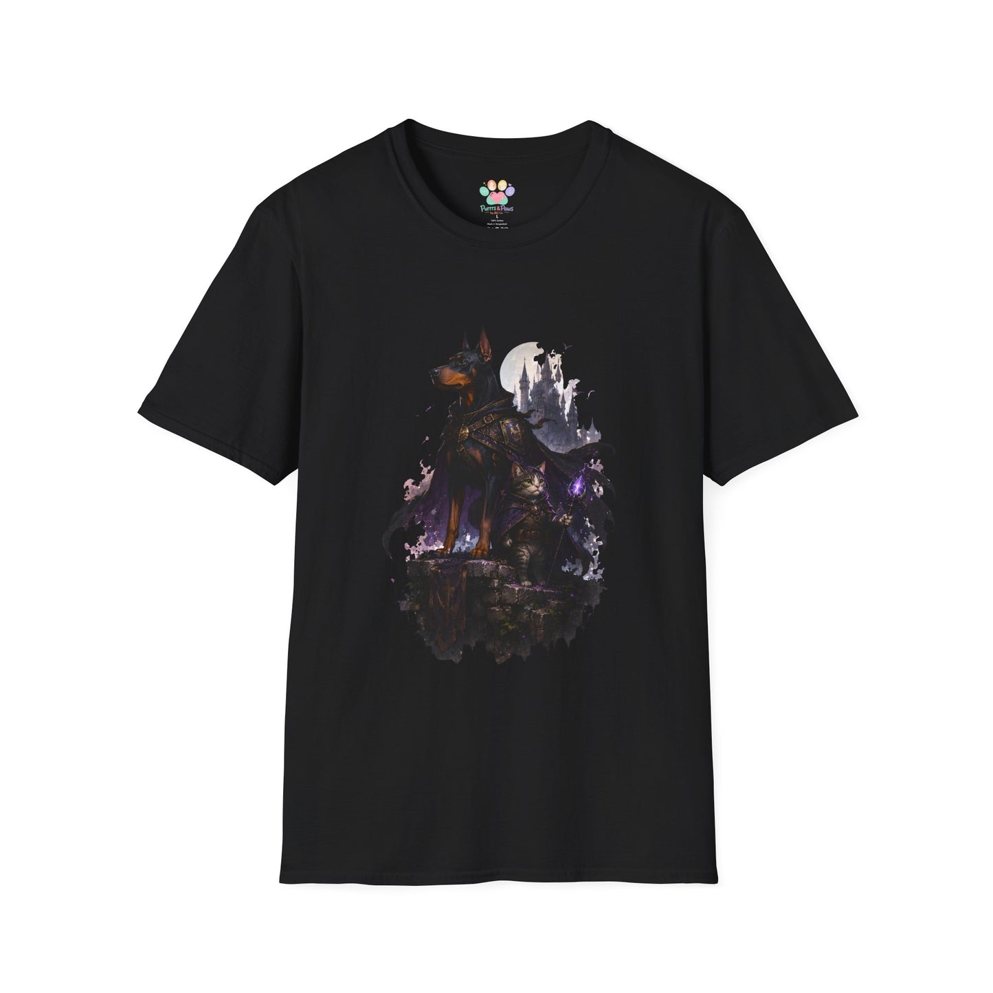Doberman & Cat Guardian Gothic Castle T-Shirt