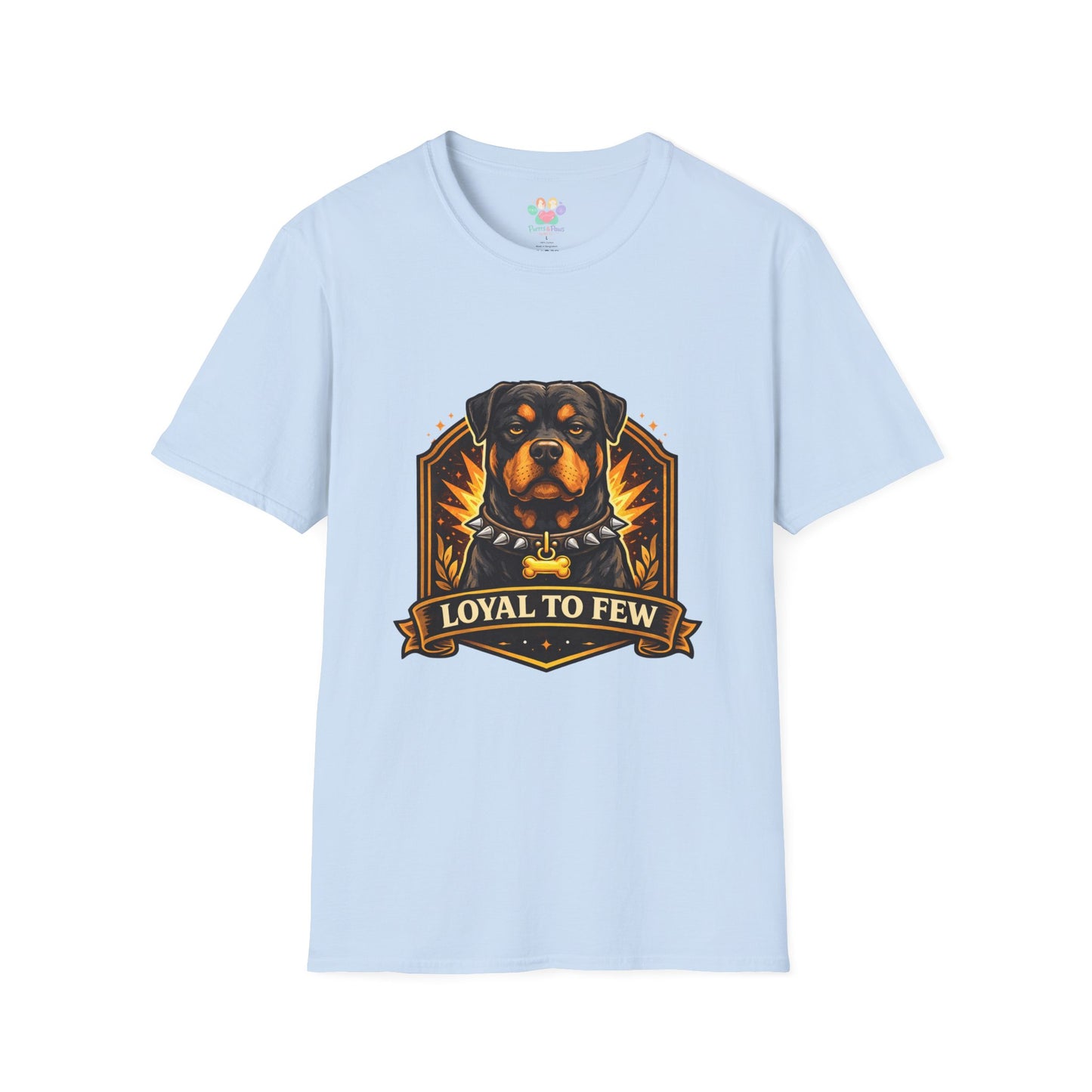 Rottweiler, “Loyal to Few” quote, loyal dog graphic design, light blue
