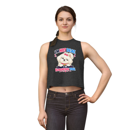I’m Not Deaf I’m Ignoring You tank top, sassy small dog illustration with bow, dark grey heather