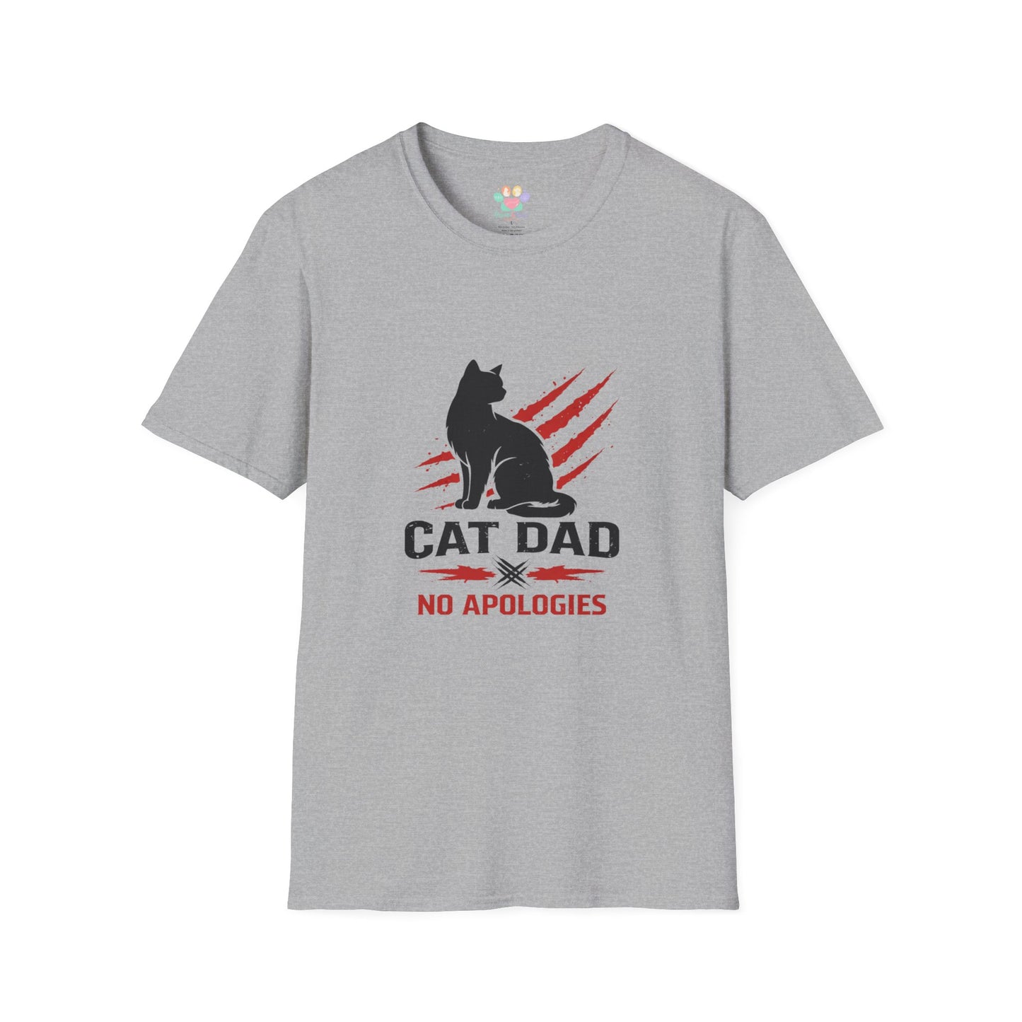 Cat Dad No Apologies t-shirt, minimalist black cat silhouette illustration, sport grey