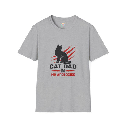 Cat Dad No Apologies t-shirt, minimalist black cat silhouette illustration, sport grey