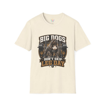 Big Dogs Don’t Skip Leg Day  t-shirt, dog fitness lover graphic with barbell and weights, natural