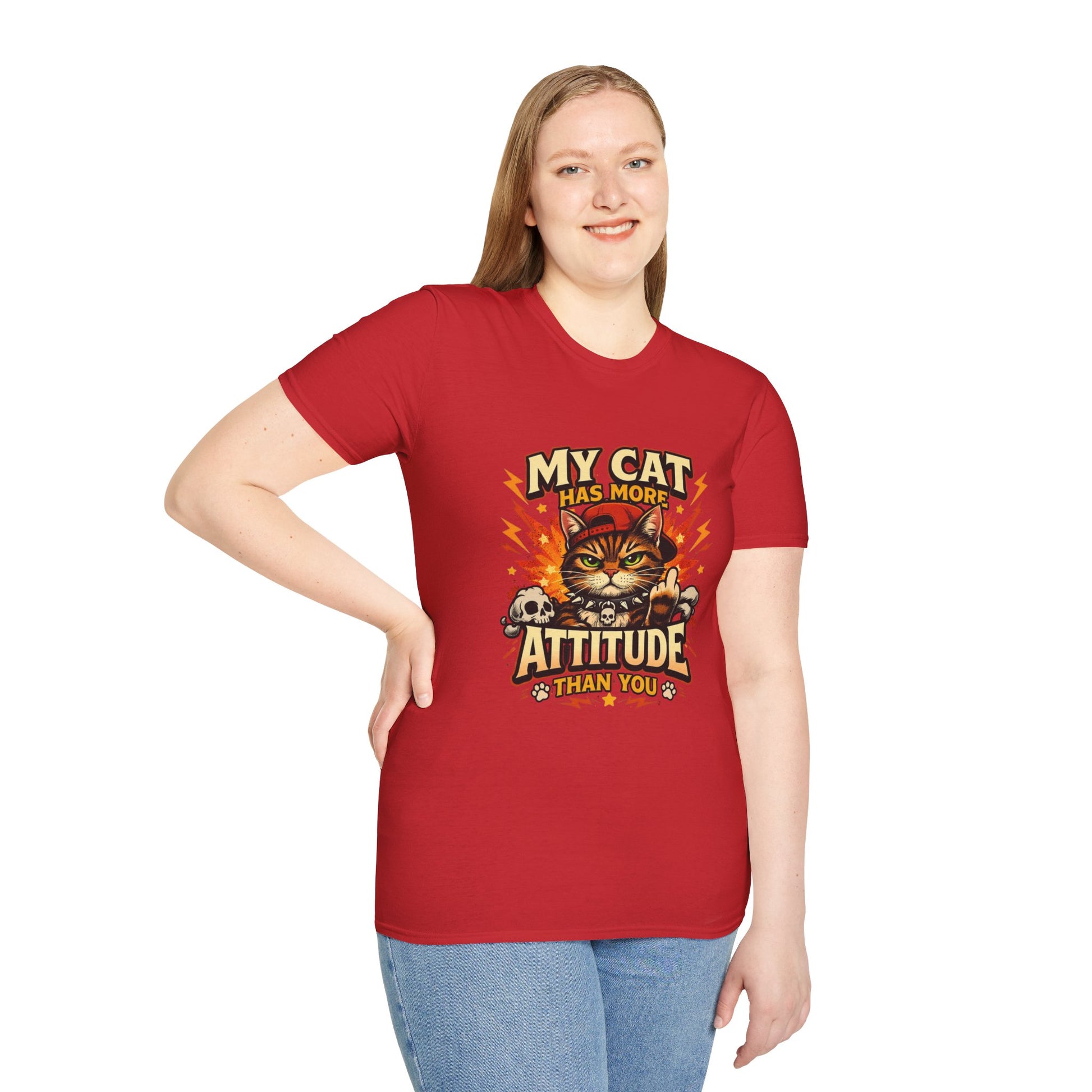 Funny sarcastic cat shirt, attitude quote, grumpy cat illustration, red