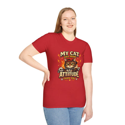 Funny sarcastic cat shirt, attitude quote, grumpy cat illustration, red