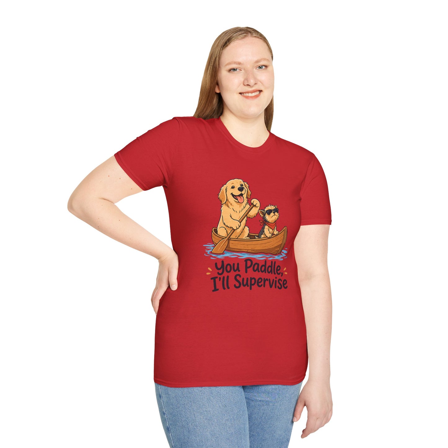 You Paddle I’ll Supervise t-shirt, dog canoe graphic design, red