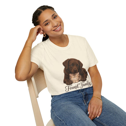 Found Family Labrador Retriever t-shirt, labrador retriever with kitten love graphic illustration, natural