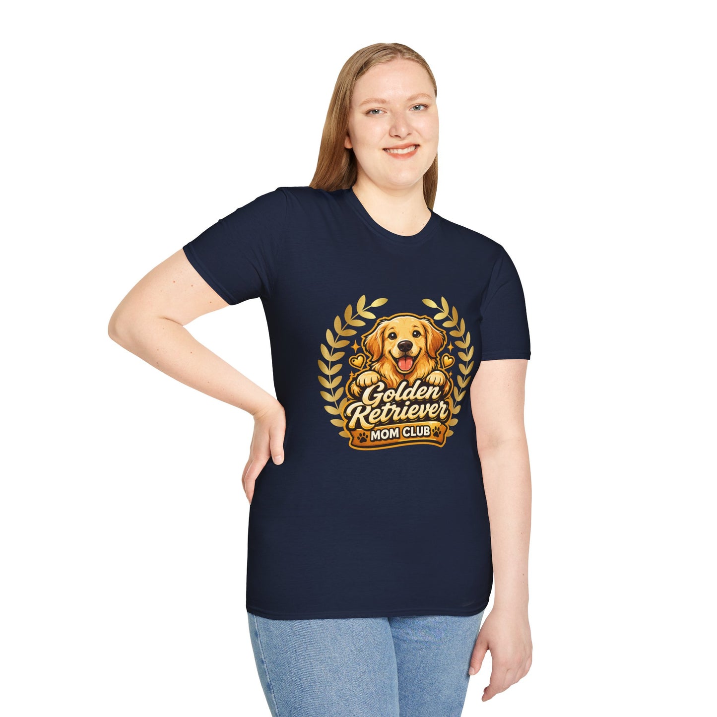 Golden Retriever Mom Club shirt, adorable golden retriever puppy graphic, navy