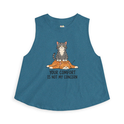 Your Comfort Is Not My Concern tank top, funny cat attitude illustration, deep teal