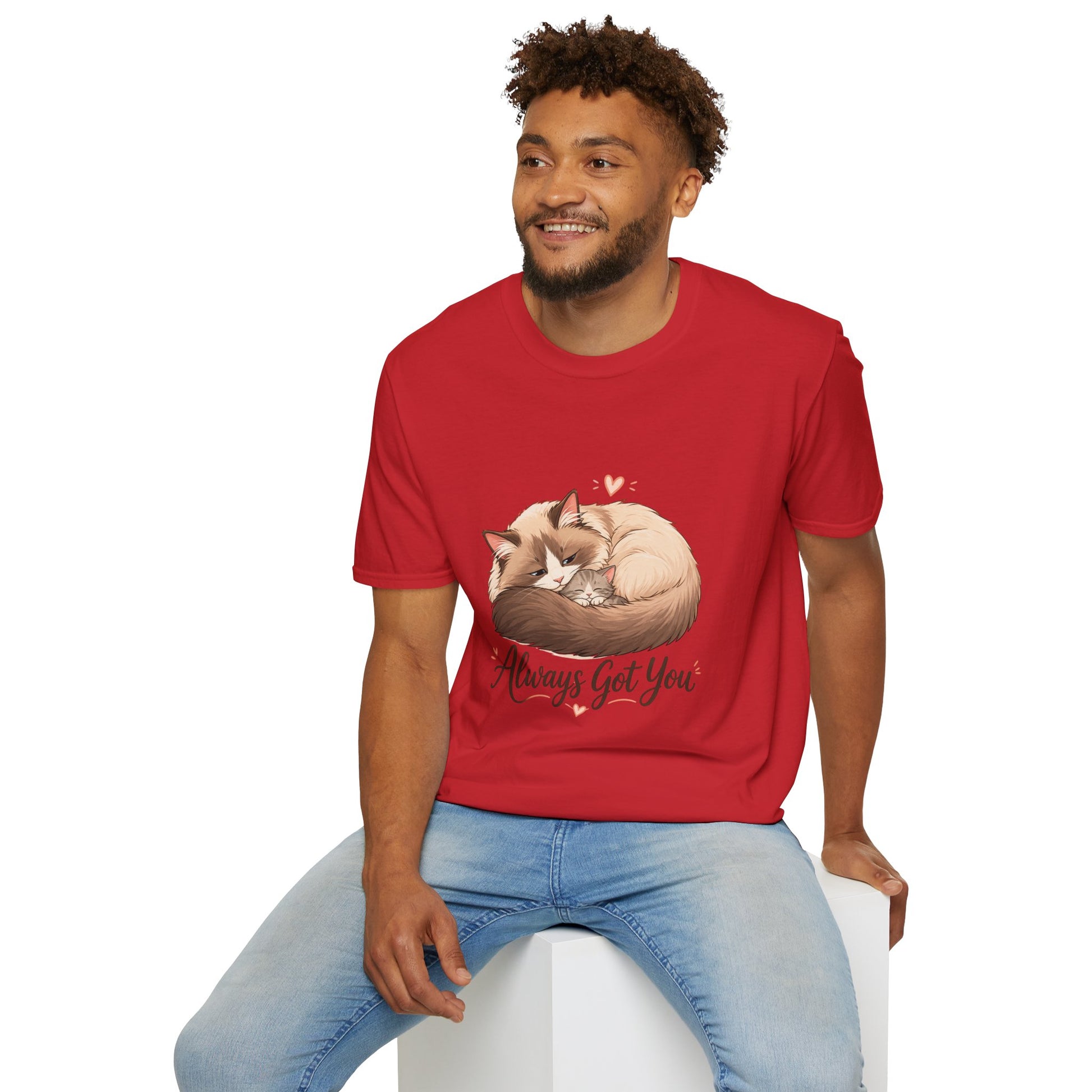 Always Got You t-shirt, cat with kitten graphic design, red