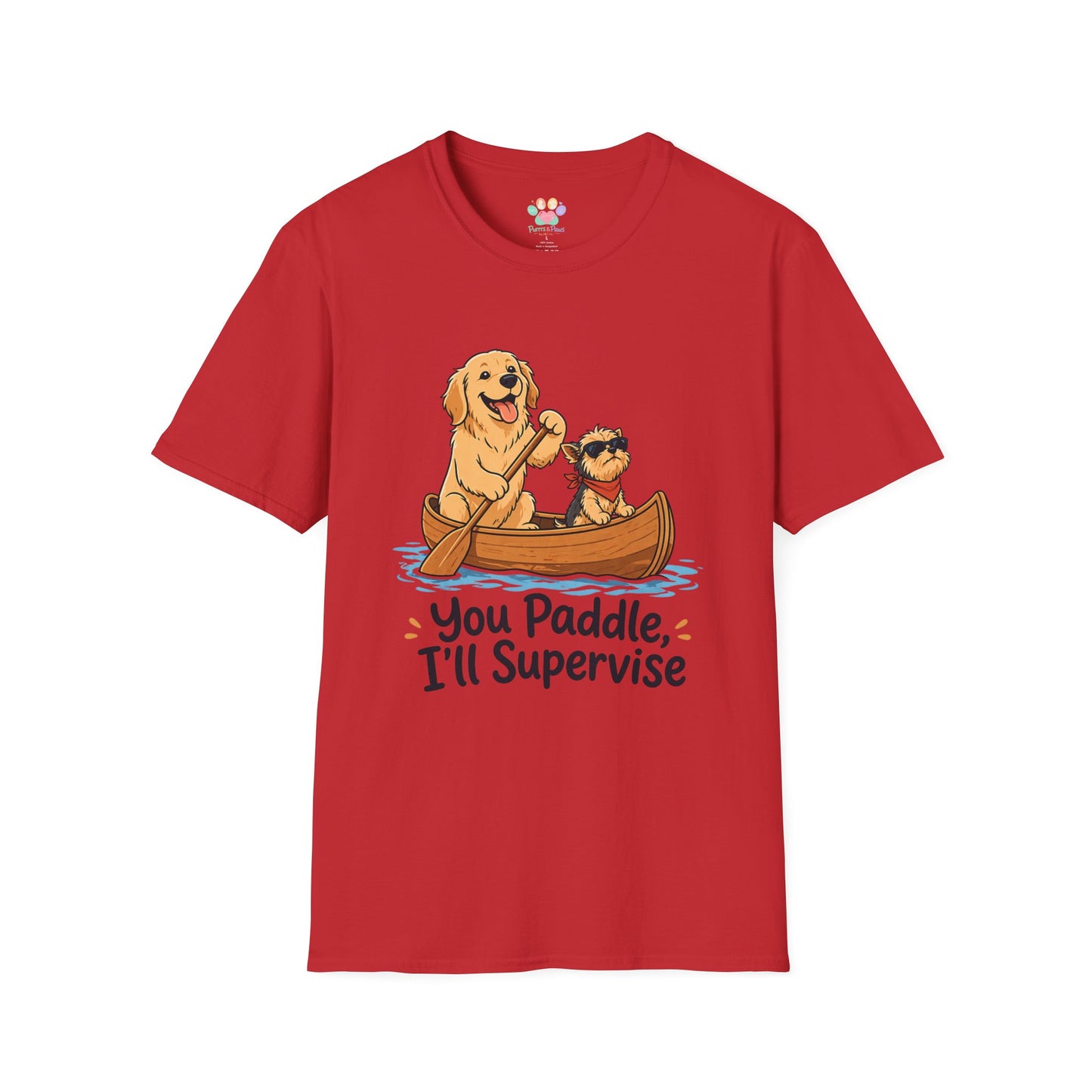 You Paddle I’ll Supervise t-shirt, dog canoe graphic design, red