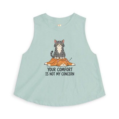 Your Comfort Is Not My Concern tank top, cute but sarcastic cat design, dusty blue